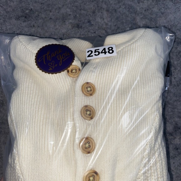 Eddie Bauer Sweater Mens L Cream Cotton Long Sleeve Fisherman Henley Knit Heavy - Picture 9 of 9